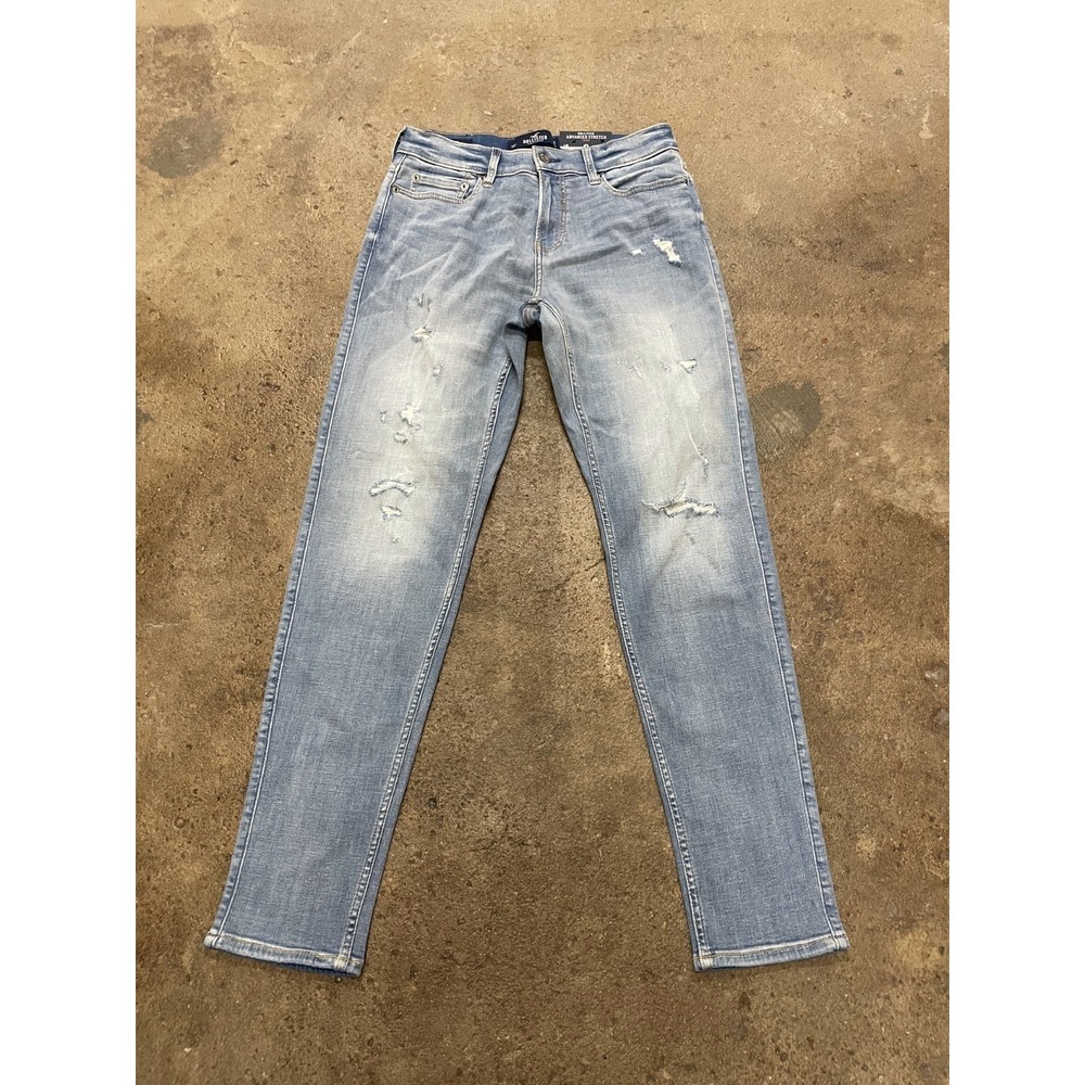 Hollister Advanced Stretch Jeans Mens 30x32 Blue Denim Distressed Tapered Leg‎